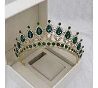 FAMoUsGoods Handmade Teal Pink Crystal Crowns Diadem Rhinestone Birthday Tiara Headband For Wedding Bridal Hair Accessories Wedding Headban (Metal color : Gold Green)