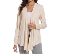 Famrrifuu Women's Waterfall Cardigan Long Lightweight Open Front Jacket Casual Long Sleeve Cover up Cardigan for Summer Spring, Apricot, XL