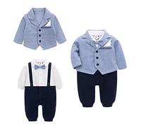 famuka Baby Boy Formal Wedding Outfit Suit with Bows Outwear Gentleman Tuxedo 2 PCS (as8, Age, 18_Months, Blue, 18 Months, Regular)