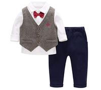 famuka Baby Boy Suit Toddler Outfit Baby Gentleman Tuxedo Three-Piece Formal Shirt Set (Brown, 4_years)
