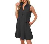 Famulily 2026 Summer Cute Comfy Sleeveless Button Mini Dress Fluttery Hem, Side Pockets & Breathable Casual Wear for Beach Days Black XXL