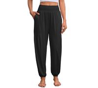 Famulily Black Harem Pants for Women Solid Flowy Pilates Lounge Pants Summer Beach Cover-Up Trousers XL