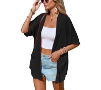 Famulily Black Summer Beach Cover ups for Ladies Short Sleeve Women's Loose Comfy Kimono Cardigans (S, Black)