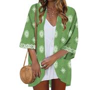 Famulily Bohemian Half Sleeve Cardigans for Women UK Summer Kimono Printed Open Front Beach Cover ups (XL, Green)