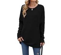 Famulily Crewneck Black Longline Jumper for Women Wear with Leggings, Ribbed Long Sleeve Fall Tunic Pullover Tops (XL, Black)