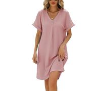 Famulily Dresses for Women UK Summer Casual Shirt Dress Elegant Solid Color A-line Beach Sundress Braided Texture Shiftdress Pink L