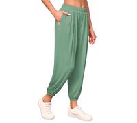Famulily Elasticated Waist Trousers for Women Summer Side Opening Yoga Harem Pants with Pockets (M, Green)