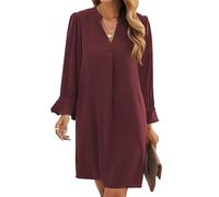 Famulily Elegant Dresses for Women Long Sleeve Ruffled Shift Dress Casual Plain Vacation Fall Dresses Wine S