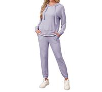 Famulily Fall Winter 2 Pack Knit Outfits Women Lounge Wear Sets Long Sleeve Tracksuits with Two Side Pockets Purple XXL
