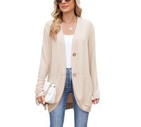 Famulily Fall Winter Button UP Cardigans for Women with Pockets, Open Front Casual Cardigans for Ladies (L, Beige)