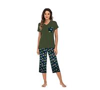 Famulily Ladies 3/4 Pyjamas Cotton Pajamas for Women Cropped ladies Pj Sets Size 18 Army Green M