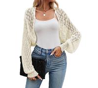 Famulily Ladies Casual Open Front Crop Cardigans Soft Hollow Out Loose Summer Sunproof Tops Cardigans Cover Ups (L, Beige)