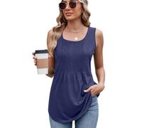 Famulily Ladies Comfy Sleeveless Cami Vest Top Front Ruched Crewneck Summer Tank Top Loose Fitted (S, Navy)