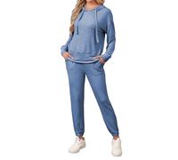 Famulily Ladies Leisure Suit 2025 Fashion Fall Winter 2 Piece Outfits Drop Shoulder Cozy Tracksuits for Women Blue XL