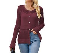 Famulily Ladies Open Front Cardigans Soft Knittd Hollow Out Loose Casual Summer Sunproof Cardigans Cover Ups Wine L