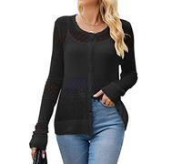 Famulily Ladies Open Front Hollow Out Cardigans Light Knittd Loose Casual Summer Sunproof Cardigans Cover Ups Black L