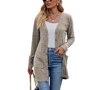 Famulily Ladies Open Front Long Cardigans with Pockets for Women Cosy Loose Open Front Sweater Jumper Coat (XL, Khaki)