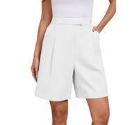 Famulily Ladies Relaxed Fit Casual High Waist Pocketed Beach Shorts Solid Color Classic A-Line Shorts with Pockets White S