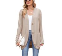 Famulily Ladies Ribbed Knit Autumn Cardigans with Pockets Loose Button Down V Neck Cardigans for Women (L, Khaki)