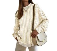 Famulily Ladies Soft Striped Sweatshirt Casual Jumper Long Sleeve Color Block Tunic Tops Wear with Leggings Beige M