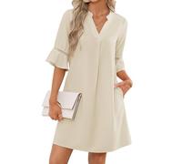Famulily Lightweight Short Sleeve Beach Dress Trip Vacation Clothes for Women Summer Sundress with Pockets Beige XXL