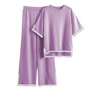 Famulily Loungewear Sets for Ladies UK 2 Piece Short Sleeve Oversized Co ord Set Tracksuit PurpleS