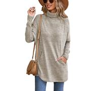 Famulily Roll Neck Longline Jumpers for Women Wear with Leggings, Ribbed Knit Turtleneck Sweaters (XL, Khaki)