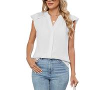 Famulily Sheer White Chiffon Blouse Tops for Women UK Flutter Cap Sleeve V Neck Summer Work Shirts (XXL, White)