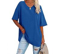 Famulily Solid Color Loose Basic Tee Tops for Women Ladies Half Sleeve Baseball T Shirt Tops Blue XXL