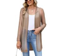 Famulily Summer Cardigans for Women Soft Long Sleeve Draped Open Front See Through Stretch Cardigans (L, Coffee)