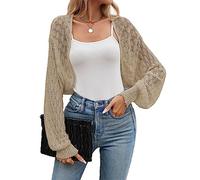 Famulily Summer Hollow Cardigans for Women Lightweight Drop Sunproof Tops Ladies Long Sleeve Beach Cover ups (S, Khaki)