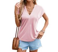 Famulily T Shirt Womens Short Sleeve Basic Tops V Neck Regular Fit Tunic Ladies T-Shirts 2025 Fashion Blouse Pink S