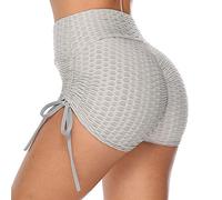 Famulily Training Fitness Shorts - Yoga Running Workout Womens Running Sports Jogging Tight Leggings Ruched Grey XL