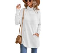 Famulily White Longline Turtleneck Jumper for Women, Elegant High Neck Winter Sweater Clothes Pullover Tops (S, White)