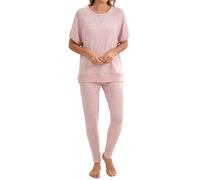 Famulily Women 2 Piece Pajama Sets Drop Shoulder Side Split Shirt and Long Pants Crew Neck Casual Suit Pink XL