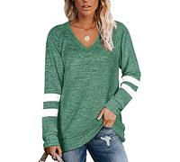 Famulily Women Long Sleeve Jumpers Fall Simple V Neck Sweatshirt Pullover to Wear with Leggings Green L