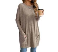 Famulily Women’s Long Sleeve Crewneck T Shirt Outfits Oversized Pullover Sweatshirt Fashion Fall Winter 2024 Brown S