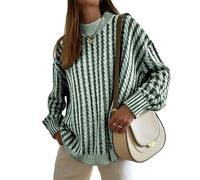 Famulily Women Striped Pullover Jumper Ladies Basic Lightweight Sweaters Knitted Color Block Baggy Tunic Army Green L