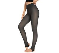 Famulily Women Thermal Fleece Lined Tights Winter Stretchy Warm Fake Translucent Pantyhose Footless Tights Black 220g