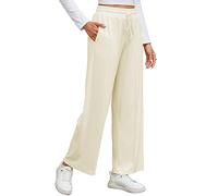 Famulily Women's Baggy Wide Leg Cozy Pants Comfy High Waisted Lounge Pants with Drawstring (XXL,Beige)