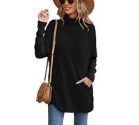 Famulily Women's Black Turtleneck Long Jumper, Rib Knitted Longline Oversized Pullover Sweater Tops (XL, Black)