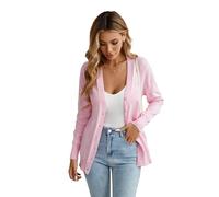 Famulily Womens Button Down Sweaters Cardigans V Neck Squares Ribbed Soft Open Front Jumper Cute Solid Outwear Pink M