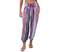 Famulily Women's Cotton Baggy Yoga Pants Elastic Waist Active Bottoms Printed Drawstring Comfy Beach Pants Stripe XXL