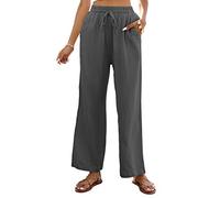 Famulily Women's Cotton Linen Trousers Breathable Comfy Wide Leg Loose Drawstring Pants (XXL, Dark Grey)