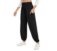 Famulily Women's Harem Pants with Pockets Casual Loose Yoga Pants Solid Color Flowy Beach Trousers Black M