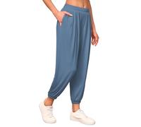 Famulily Womens Harem Trousers Elasticated Waist Summer Side Opening Yoga Lounge Pants with Pockets (M, Navy Blue)