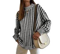 Famulily Women's Knit Jumpers Pullover Drop Shoulder Long Tunic Striped Color Block Sweater Chunky Baggy Tops Black S