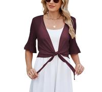 Famulily Womens Lightweight Mesh Shrug Stretchy Short Cardigans Top Loose Elegant Evening Cover Up UK Wine XL