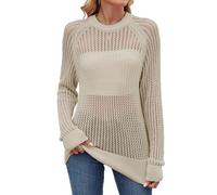 Famulily Womens Lightweight Tops Knit Crochet Tops Trendy Pullover Swim Bikini Bathing Suit Cover Ups Fishnet Beachwear Beige S