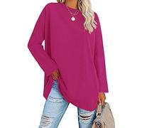 Famulily Women's Long Sleeve T Shirt Ladies Basic Tunic Tops Round Neck Tshirts Hot Pink XL
